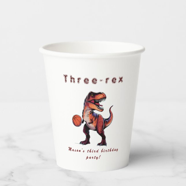 Vasos De Papel Cumpleaños de baloncesto Dino Three-Rex   (Anverso)