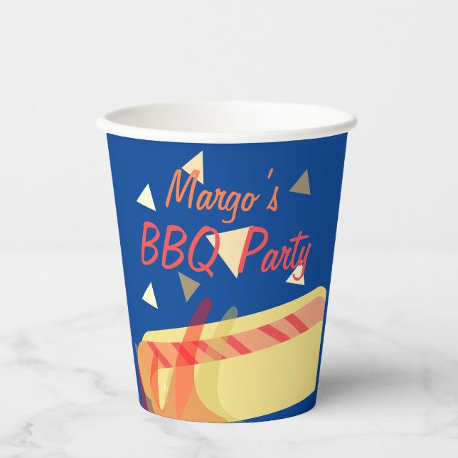 Vasos De Papel Cumpleaños de Barbacoa de Perritos Calientes Azul (Anverso)