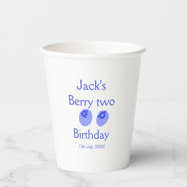 Vasos De Papel Cumpleaños de Berry dos azul agregar nombre fecha  (Anverso)