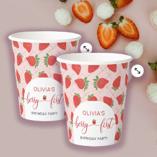Vasos De Papel Cumpleaños de Berry Primera Fresa Rosa Personaliza