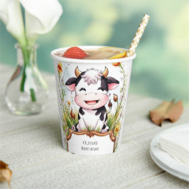Vasos De Papel Cumpleaños de Boho Pastel Cow