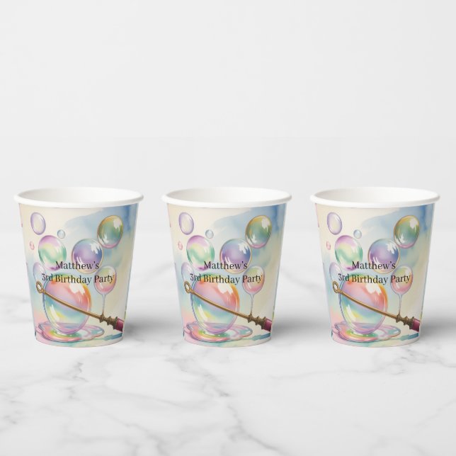 Vasos De Papel Cumpleaños de Burbujas de Arcoíris Pastel (Multi)