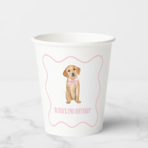 Vasos De Papel Cumpleaños de cachorro con cuadros rosados preppy
