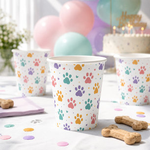 Vasos De Papel Cumpleaños de cachorro Huella de pata colorida