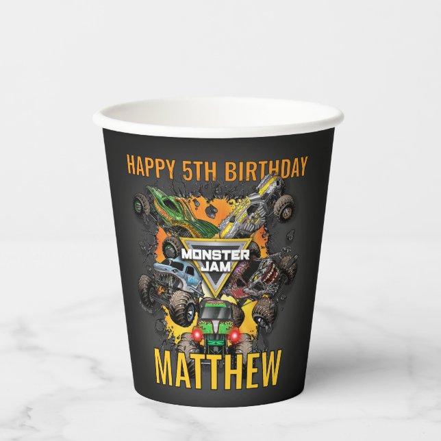 Vasos De Papel Cumpleaños de camiones Monster Jam (Anverso)