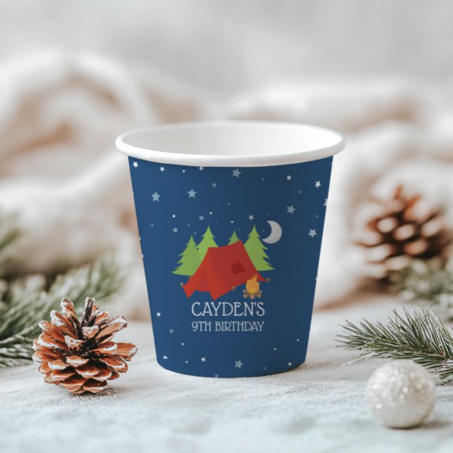 Vasos De Papel Cumpleaños de camping tienda roja cielo estrellado (Subido por el creador)
