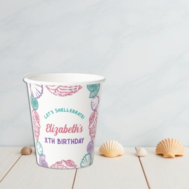 Vasos De Papel Cumpleaños de chicas con conchas marinas (Subido por el creador)