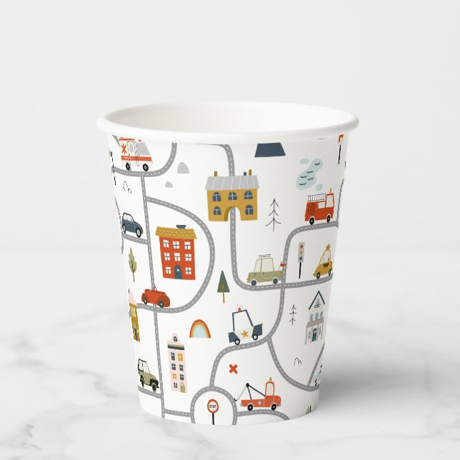 Vasos De Papel Cumpleaños de Coches Lindos  (Anverso)