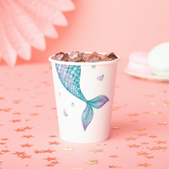 Vasos De Papel Cumpleaños de Cola de Sirena Bajo el Mar (in situ)