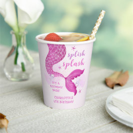 Vasos De Papel Cumpleaños de Cola de Sirena Rosa Púrpura