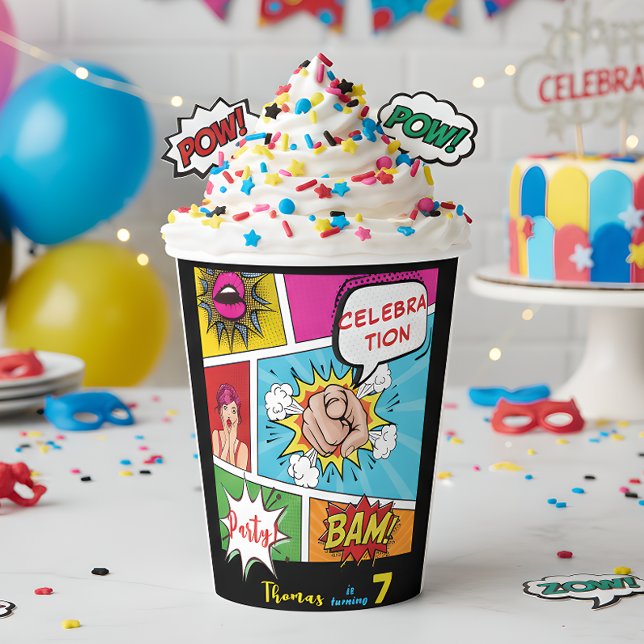 Vasos De Papel cumpleaños de comedia de arte pop (Subido por el creador)