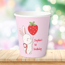 Vasos De Papel Cumpleaños de conejito de fresa rosa