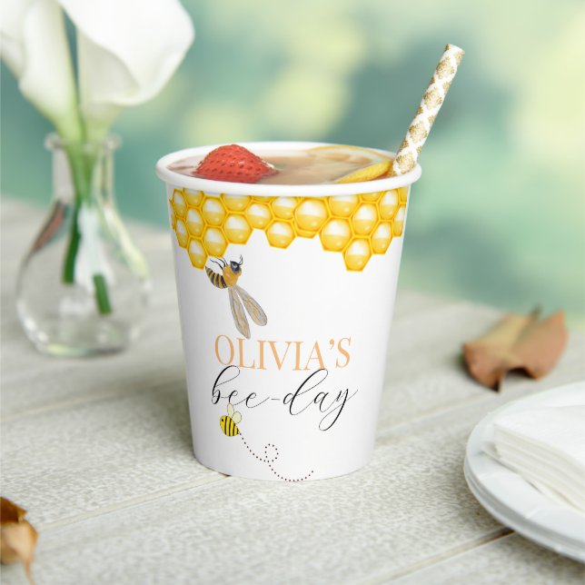 Vasos De Papel Cumpleaños de cualquier edad con tema de abeja (in situ)
