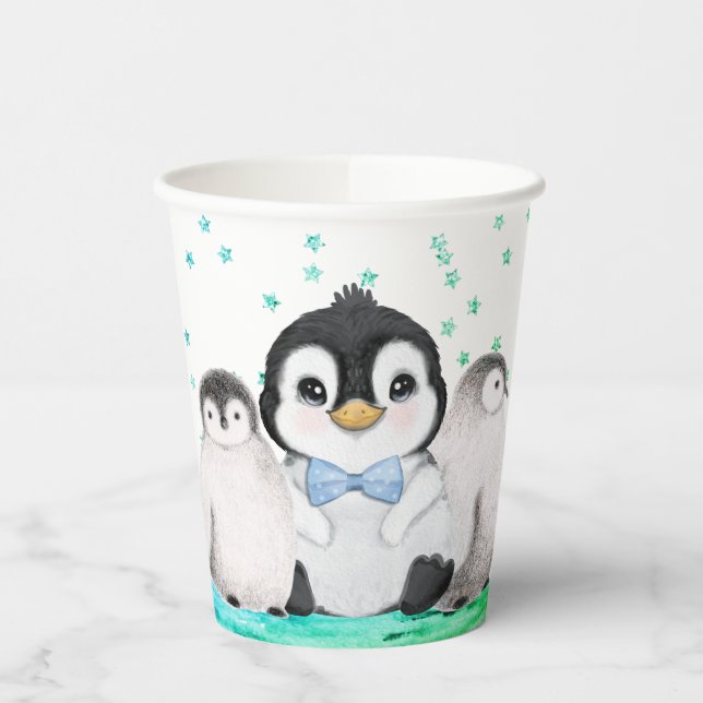 Vasos De Papel Cumpleaños de Cute Penguin (Izquierda)