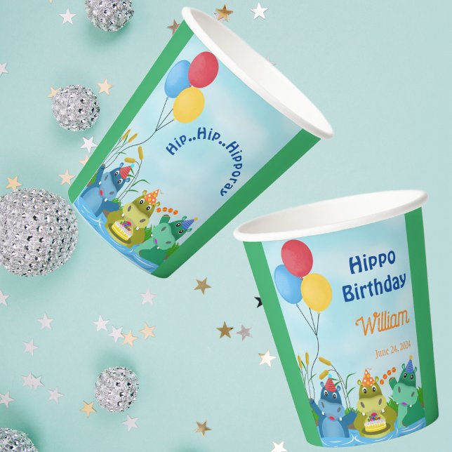 Vasos De Papel Cumpleaños de Cute Safari Hippo (Subido por el creador)