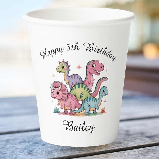 Vasos De Papel Cumpleaños de dinosaurio de niñas rosadas (Subido por el creador)