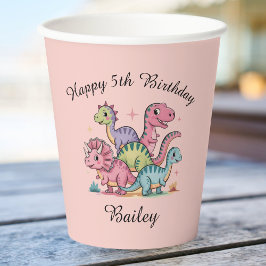 Vasos De Papel Cumpleaños de dinosaurio de niñas rosadas