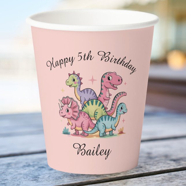 Vasos De Papel Cumpleaños de dinosaurio de niñas rosadas (Subido por el creador)