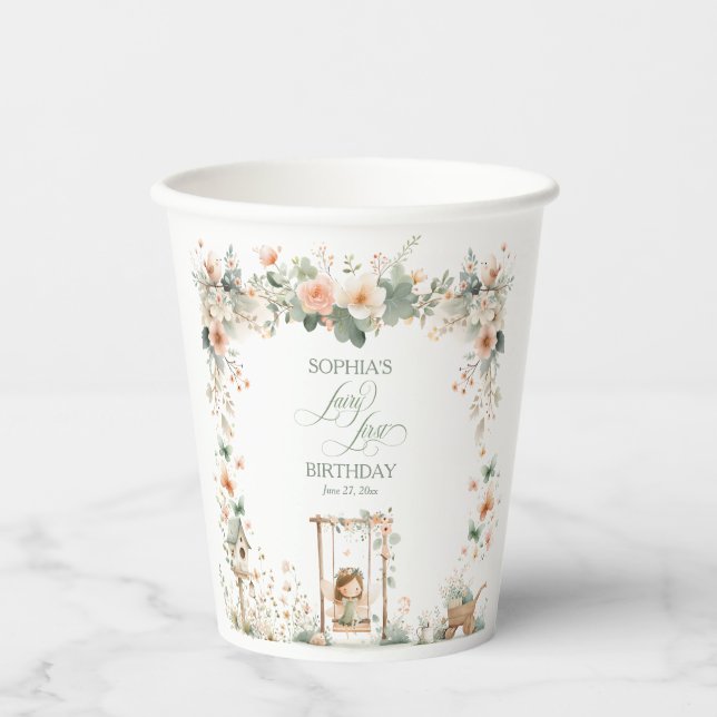 Vasos De Papel Cumpleaños de Fairy First Girls (Anverso)