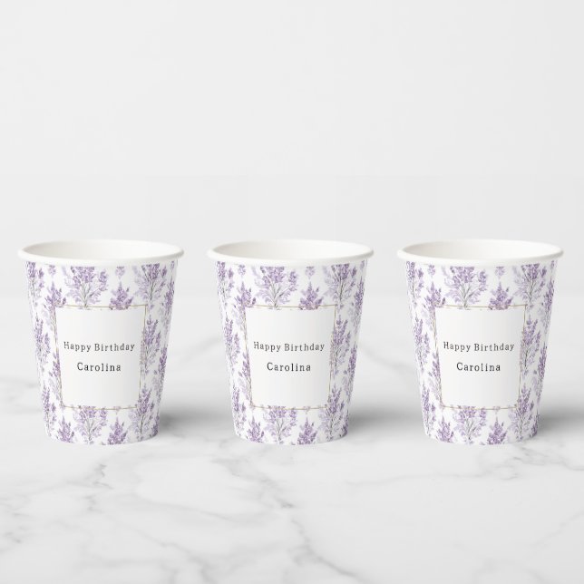 Vasos De Papel Cumpleaños de Flores Lilas Bonitas (Multi)