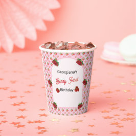 Vasos De Papel Cumpleaños de Fresa con Cuadro Rosa Berry First