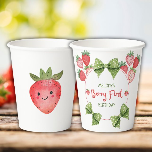 Vasos De Papel Cumpleaños de Fresa del Primer Cumpleaños de Berry (Subido por el creador)