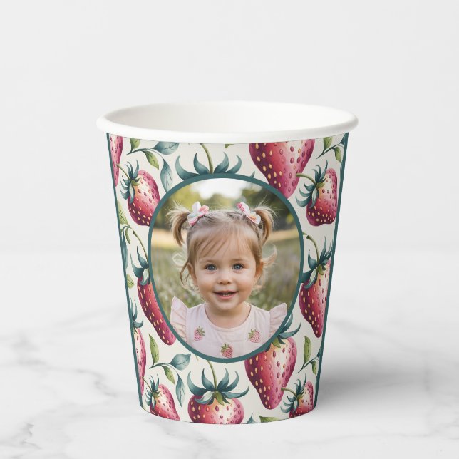 Vasos De Papel Cumpleaños de Fresa Dulce Foto (Anverso)
