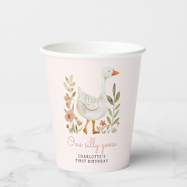 Vasos De Papel Cumpleaños de ganso tonto rosa (Anverso)