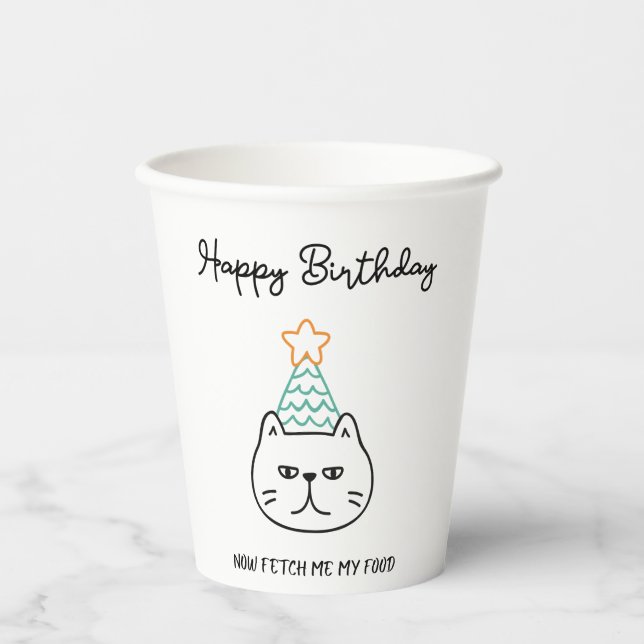 Vasos De Papel cumpleaños de gato divertido  (Anverso)