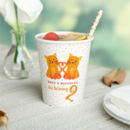 Vasos De Papel Cumpleaños de Gemelos Gatos Naranjas Confeti Punto