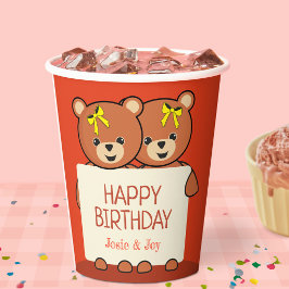 Vasos De Papel Cumpleaños de gemelos o hermanos ositos de peluche