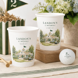 Vasos De Papel Cumpleaños de Golf Club de Campo con Acuarela