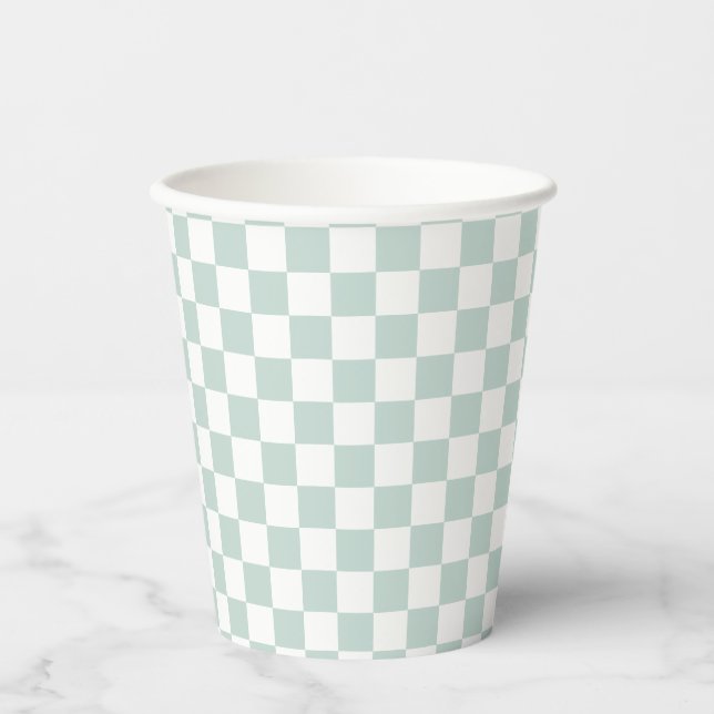 Vasos De Papel cumpleaños de Green Retro Checker (Anverso)