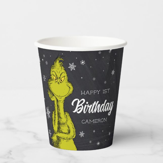 Vasos De Papel Cumpleaños de Grinch Chalkboard (Anverso)