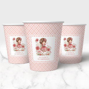 Vasos De Papel Cumpleaños de Hada Dulce Pastel Floral Octavo Cump