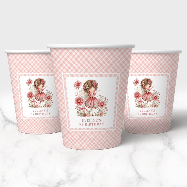 Vasos De Papel Cumpleaños de Hada Dulce Pastel Floral Octavo Cump (Cute Pastel Fairy Floral 8th Birthday Party Paper Cups)