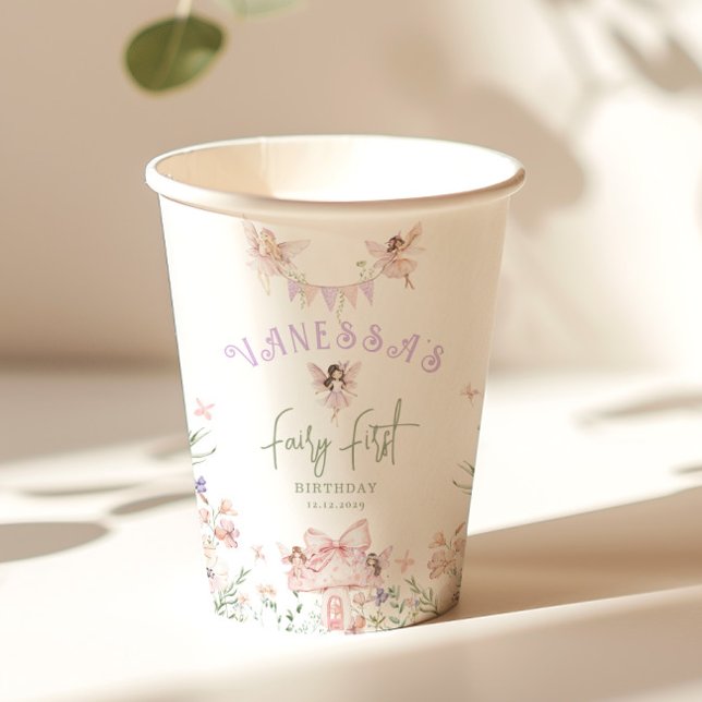 Vasos De Papel Cumpleaños de hada primer jardín caprichoso Lila (Subido por el creador)