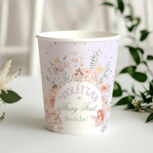 Vasos De Papel Cumpleaños de hada primero Jardín encantado Lila