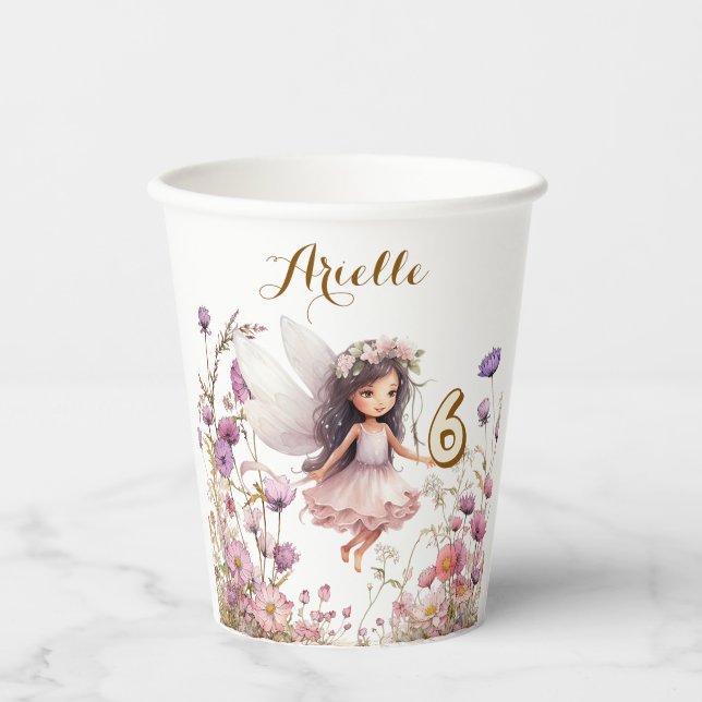 Vasos De Papel Cumpleaños de hada silvestre de lavanda pixie (Anverso)