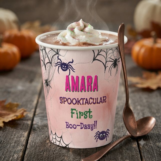 Vasos De Papel Cumpleaños de Halloween rosa y arañas Halloween (Subido por el creador)