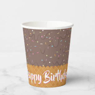 Vasos De Papel Cumpleaños de Helado de Chocolate y Purpurina