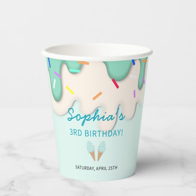 Vasos De Papel Cumpleaños de Helado Dulce (Anverso)
