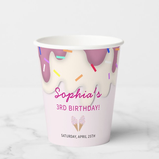 Vasos De Papel Cumpleaños de Helado Dulce (Anverso)