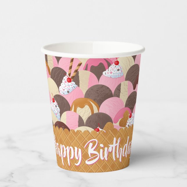 Vasos De Papel Cumpleaños de Helado Sundae (Izquierda)