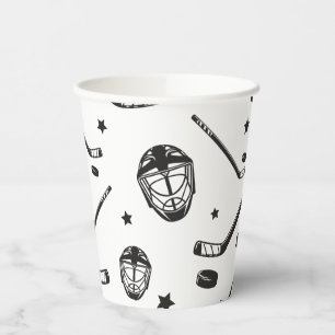 Vasos De Papel Cumpleaños de Hockey negro y blanco