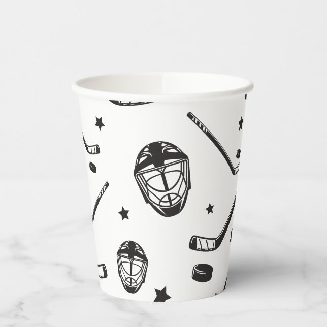 Vasos De Papel Cumpleaños de Hockey negro y blanco (Izquierda)