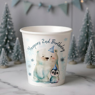 Vasos De Papel Cumpleaños de Invierno de Pingüino y Oso Polar