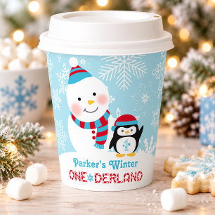 Vasos De Papel Cumpleaños de invierno ONEderland muñeco de nieve 