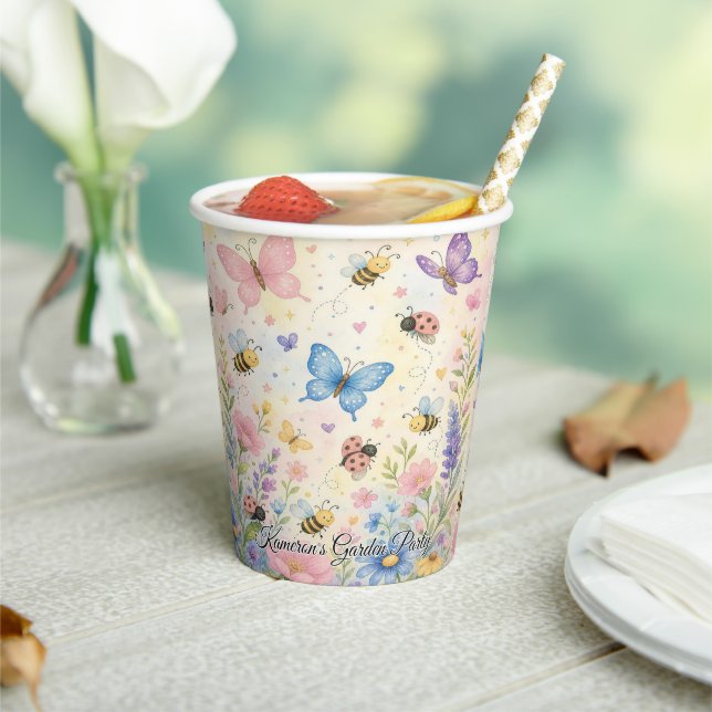 Vasos De Papel Cumpleaños de jardín de mariposa de abeja de mariq (in situ)