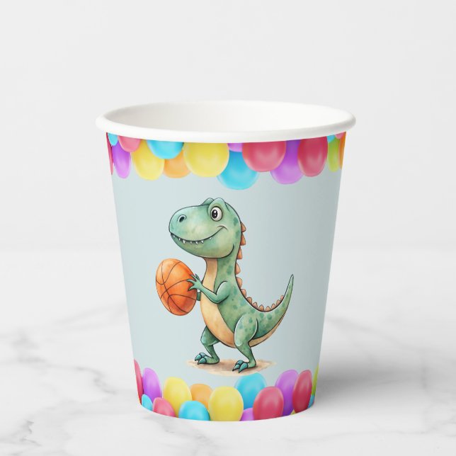Vasos De Papel Cumpleaños de jugador de baloncesto T-rex (Anverso)